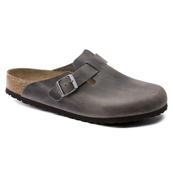 Dámské Boston Birkenstock Soft Footbed Oiled Læder Šedé | CZ 324QMA
